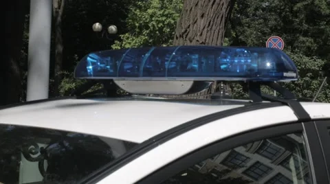 Police car flashers, warning lights day time. Kiev, Ukraine new police car. no c Stock Footage 53124121