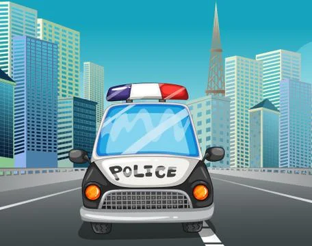 Police car on the freeway Illustrazione stock
