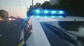 Police car LED strobe lightbar, flashing blue lights, emergency vehicle lighting HD Footage