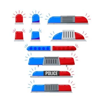 Police car light flashers vector icon set isolated on white background. Stock Illustration