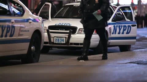 Police Car in New York City Patrol Policeman Cops Law Enforcement NYC NYPD Stock Footage
