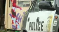 Police car securing event street, safety vehicle, policemen duty HD Footage
