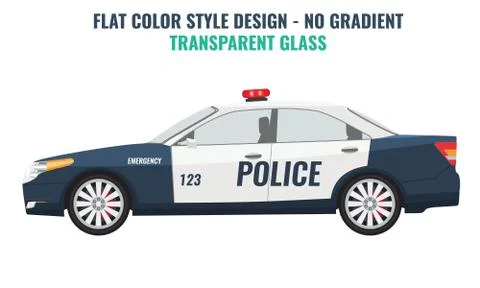 Police car side view. Flat and solid color vector Stock Illustration
