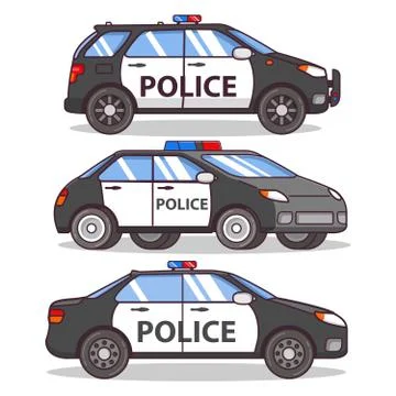 Police car side view isolated on white. Stock Illustration