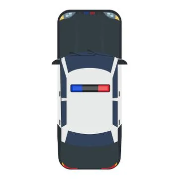 Police car with top view. Solid and flat color style design. Stock Illustration