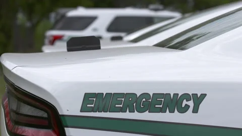 Police Car Trunk Side On Rack Focus 4K Stock Footage 145956784