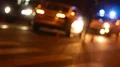 Police car with turned flashlight blocking road to guilty in road accident car HD Footage