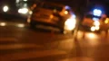 Police car with turned flashlight blocking road to guilty in road accident car HD Footage