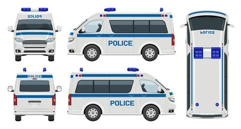 Police car vector template side, front, back top view Stock Illustration