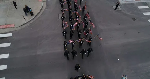 Police Carrying Flags Stock Footage