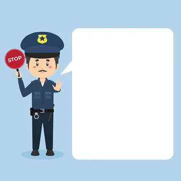 Police Character  with Speech Bubbles Stock Illustration