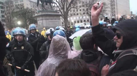 Police Charge Occupy Chaos, Women Screaming & Camera Falls Stock Footage