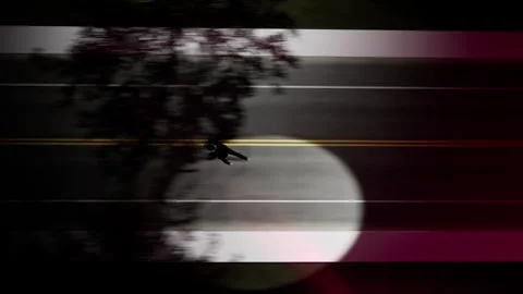 Police chases a boy running down the road. Siren lights flash in the night Stock-Footage 282682387