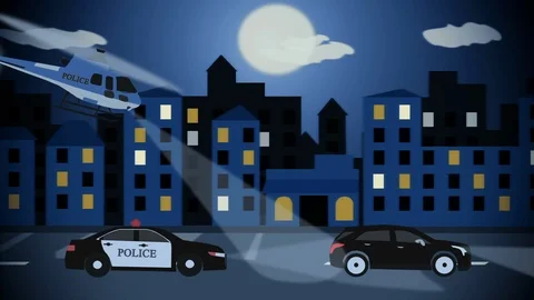 Police chasing the offender at night. Graphic arts. Stock Footage 119791720