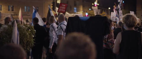 Police checking the situation at protest Stock Footage 152849127