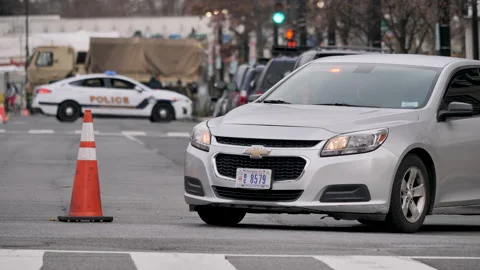 Police Checkpoint Inauguration Security Biden Video stock 146814341