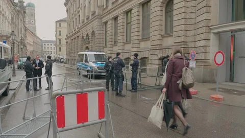Police checkpoint at Munich security conference Stock Footage 86574323