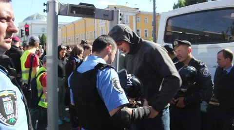 Police checks protesters Stock Footage 64118007