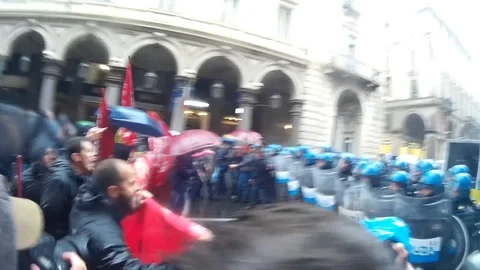 Police clashes and demonstrators in the May Day procession Stock Footage 88965475