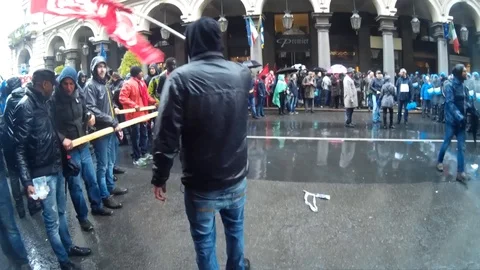 Police clashes and demonstrators in the May Day procession Stock Footage 88965481