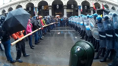 Police clashes and demonstrators in the May Day procession Stock Footage 88965762