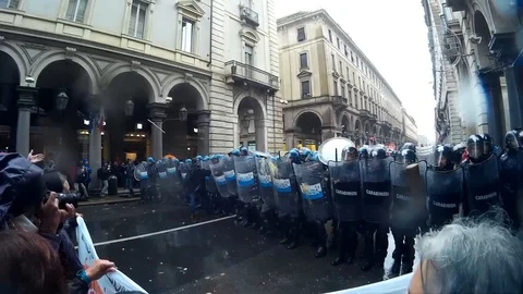 Police clashes and demonstrators in the May Day procession Stock Footage 88965805