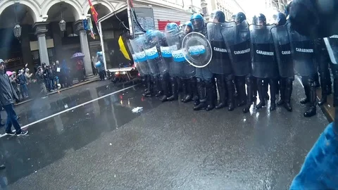 Police clashes and demonstrators in the May Day procession Stock Footage 88965850