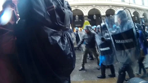 Police clashes and demonstrators in the May Day procession Stock Footage 88965959