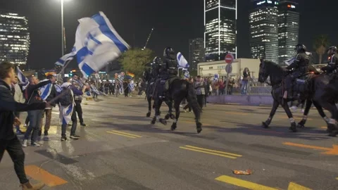 Police clearing people using horses at judicial reform protest Stock Footage 239007151