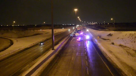 Police on closed highway in Winter 1 Stock Footage 36630820