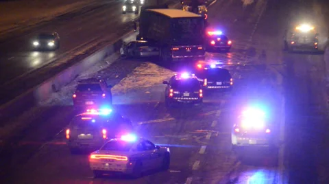 Police on closed highway in Winter 2 Stock Footage 36630945