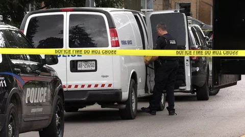 Police command post at murder scene Stock Footage 112635806