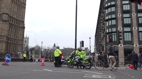 Police cordon outside westminster. Stock Footage 73748729