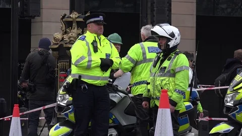 Police cordon outside westminster. includes motorbike Stock Footage 73748720
