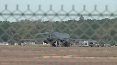 Police cordon remains around RAF Fairford after major incident declared on Sund Stock Footage 346600405