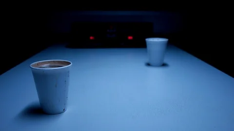 Police Custody Interrogation Interview Room - Hot Coffee Cup Static on Table Stock Footage 114795460