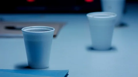 Police Custody Interrogation Interview Room - Track In To Cassette Recorder Stock Footage 114796211