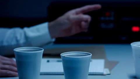 Police Custody Interrogation Interview Room - Aggressive Hand Gestures Stock Footage 114797256