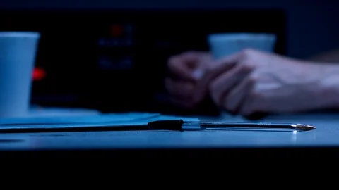 Police Custody Interrogation Interview Room - Detective Slams Palms onto Table 動画素材 114798711