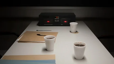 Police Custody Interrogation Interview Room - Detective Questioning a Suspect Stock Footage 124540799