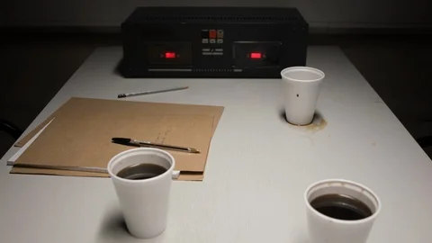 Police Custody Interrogation Interview Room - Detective Questioning a Suspect Stock Footage 124541584
