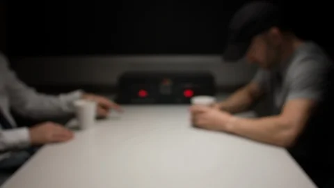 Police Custody Interrogation Interview Room - Detective Questioning a Suspect 스톡 동영상 124550203