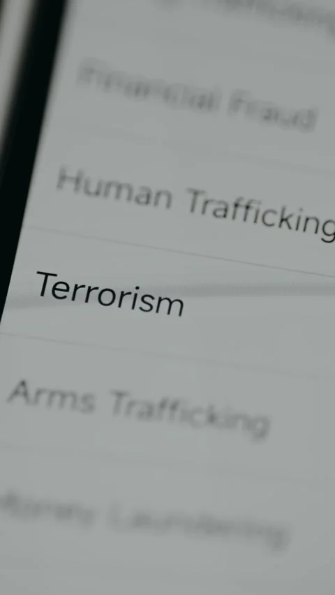 Police database displaying categorized offenses including human trafficking Stock Footage 332054523