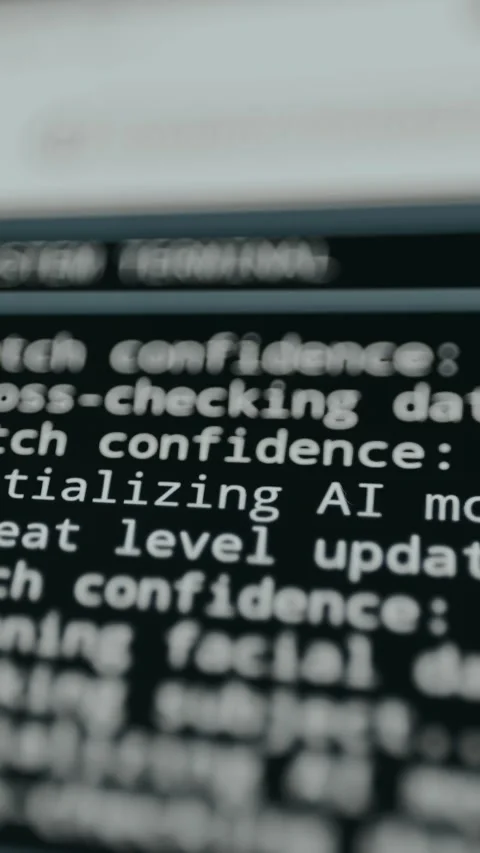 Police database terminal showing AI facial recognition in progress Stock Footage 332465554