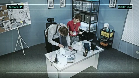 Police detectives at work. CCTV camera captures. 스톡 동영상 71007189