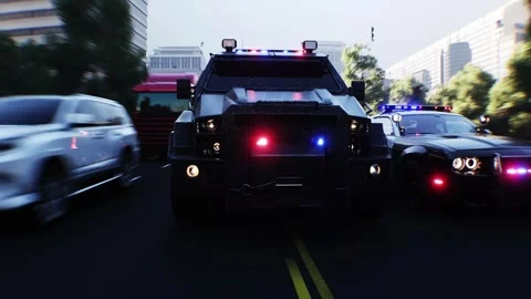 An police driving fast on a city street. Realistic 4k animation. Stock Footage 328545853
