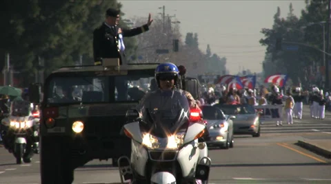 Police escort - Martin Luther King Parade - Los Angeles 2011 Stock Footage