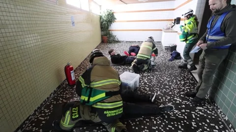 Police exercise, ongoing deadly violence, Linköping, Sweden Stock Footage 264611064