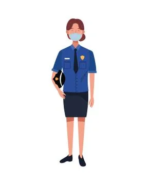 Police female worker using face mask for covid19 イラスト素材