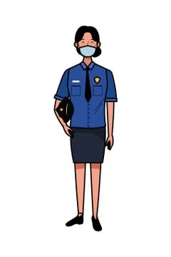 Police female worker using face mask for covid19 Illustrazione stock